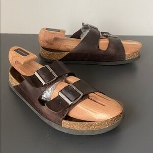 Velez Brown Leather Slide Sandals